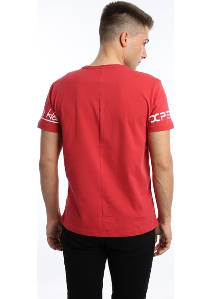 Erkek Ön Arka Baskılı Regular Tişört Kırmızı fırsatları