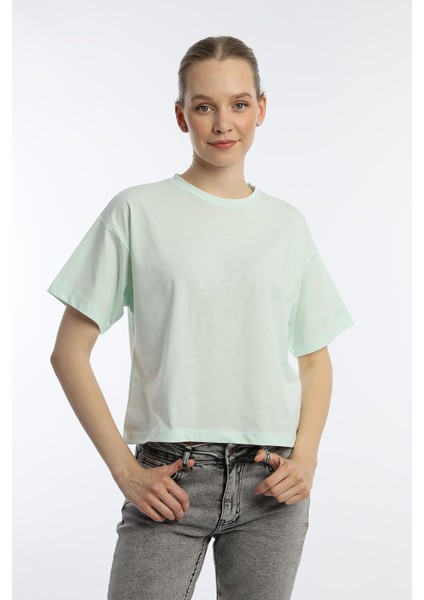Kadin Oversize Fit Crop Tişört Yeşil