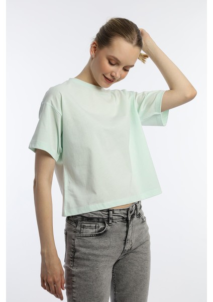 Kadin Oversize Fit Crop Tişört Yeşil