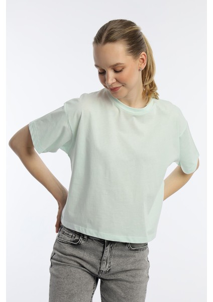 Kadin Oversize Fit Crop Tişört Yeşil
