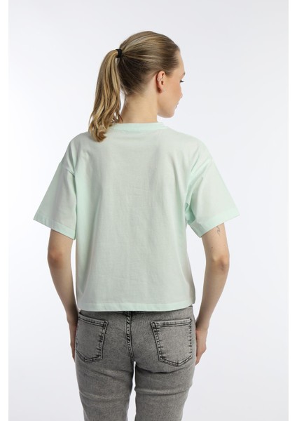Kadin Oversize Fit Crop Tişört Yeşil