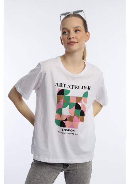Kadın Art Atelier Baskılı Regular Fit Tişört Beyaz modelleri