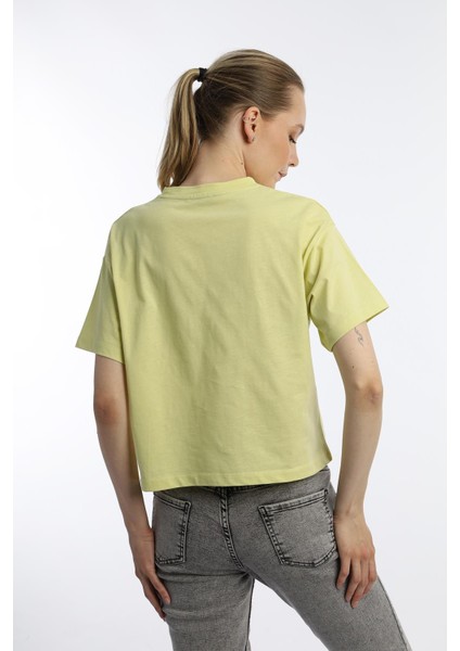Kadin Oversize Fit Crop Tişört Sarı modelleri