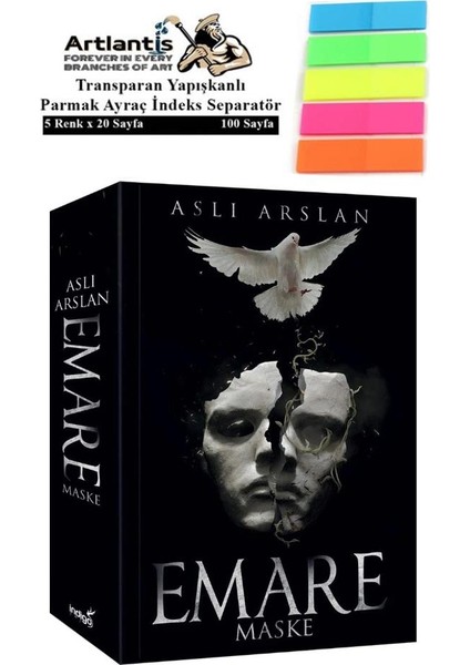 Emare Maske 735 Sayfa Karton Kapak 1 Adet Aslı Arslan Fosforlu Transparan Kitap Ayraç 1 Paket