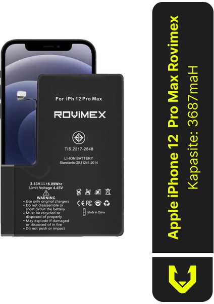 iPhone 12 Pro Max Batarya Pil - 3687 Mah