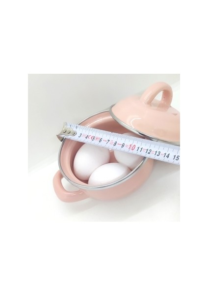 Ebruli Emaye Süper Mini 12 cm Pembe Emaye Bebek Mama Yumurta Tencere