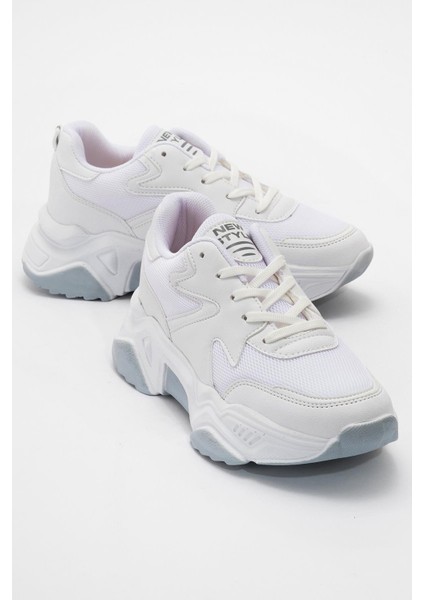 Bağcıklı Kadın Spor Ayakkabı Beyaz Beyaz