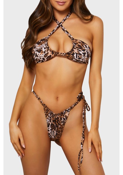 Multifunction Leopar Üçgen Bağlamalı Bikini Üstü E4GJ21MC04R Bayan Bikini Üstü E4GJ21 MC04R P122