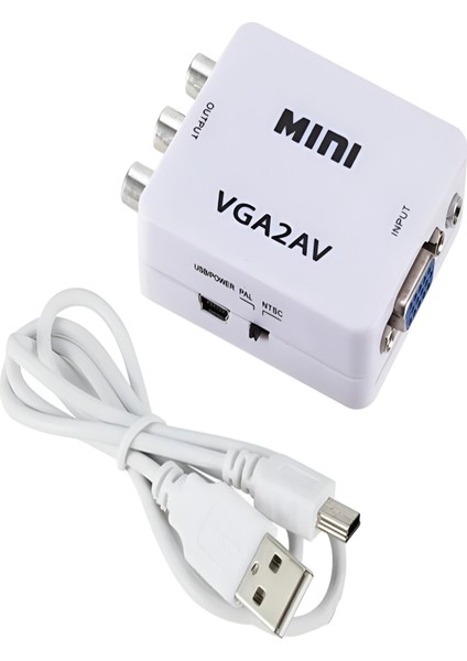 VGA To Av 3rca 1080P Video Çevirici Dönüştürücü Adaptör 3.5mm