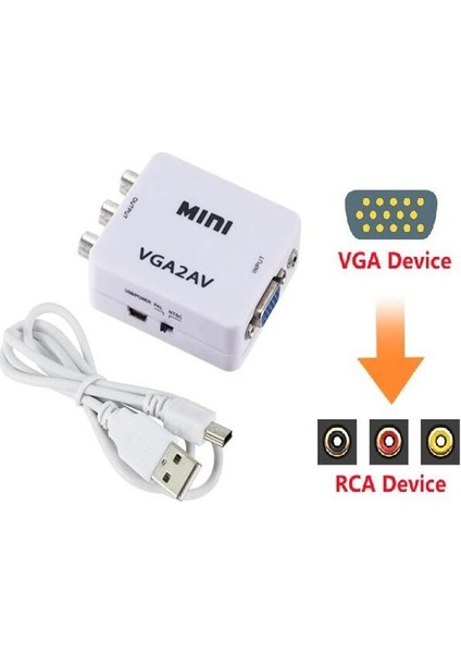 VGA To Av 3rca 1080P Video Çevirici Dönüştürücü Adaptör 3.5mm