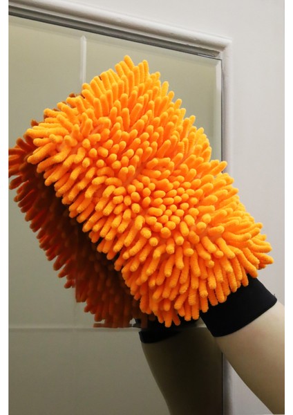Makarna Mikrofiber Şönil Temizlik Eldiveni ( 1 Adet ) Mop ve Araba Yıkama Kurulama Çift Taraflı