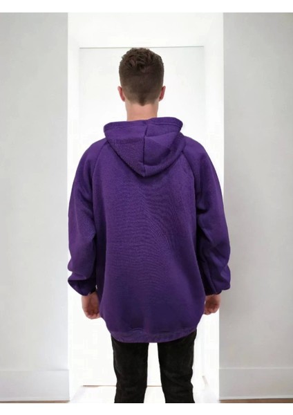 Erkek Asimetrik Parçalı Kapüşonlu Sweatshirt - Mor