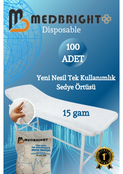 Med Bright 100 Adet  15gr Kalın  Medbrıght 80x240 Lastikli Tek Kullanımlık Sedye Örtüsü