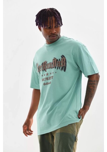 Baskılı Oversize T-Shirt - Mint Yeşili