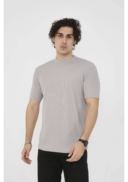 Bisiklet Yaka Slim Fit T-Shirt- Taş