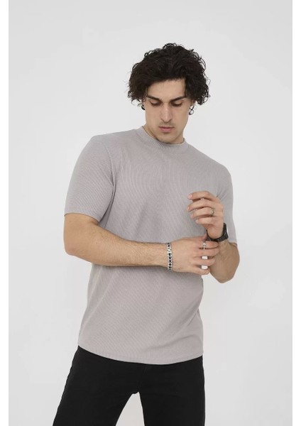 Bisiklet Yaka Slim Fit T-Shirt- Taş modelleri