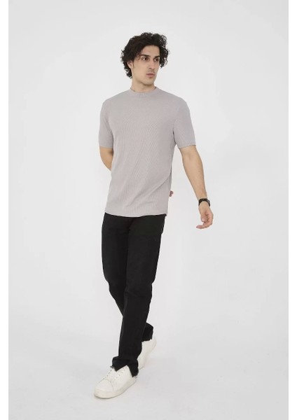 Bisiklet Yaka Slim Fit T-Shirt- Taş