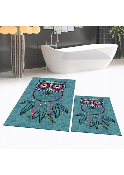 Dijital Baskılı Kaymaz Taban Yıkanabilir Ikili Banyo Paspas Klozet Takımı, V-Klozet-35-Mavi, fiyatları