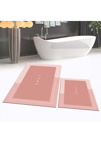 Dijital Baskılı Kaymaz Taban Yıkanabilir Ikili Banyo Paspas Klozet Takımı, V-Klozet-03-Pembe,