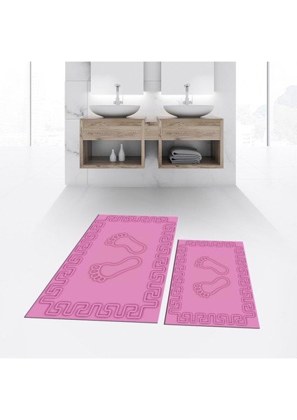 Dijital Baskılı Kaymaz Taban Yıkanabilir Ikili Banyo Paspas Klozet Takımı, V-Klozet-18-Pembe, fiyatları