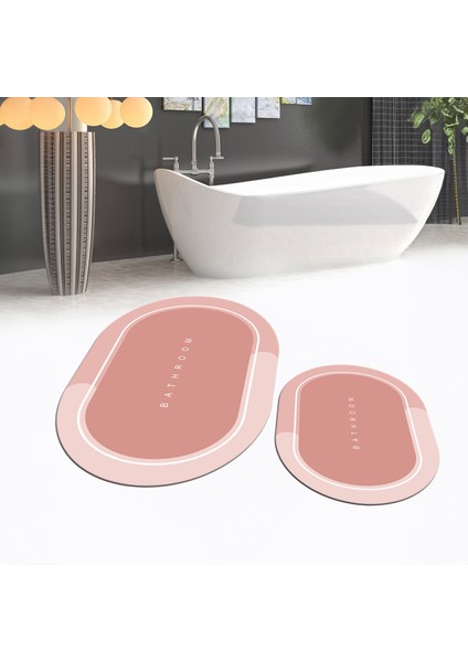 Dijital Baskılı Kaymaz Taban Yıkanabilir Oval Ikili Banyo Paspas Klozet Takımı, V-O-Klozet-01-Pembe,