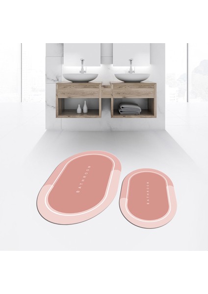 Dijital Baskılı Kaymaz Taban Yıkanabilir Oval Ikili Banyo Paspas Klozet Takımı, V-O-Klozet-01-Pembe, fiyatları