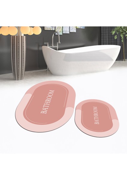 Dijital Baskılı Kaymaz Taban Yıkanabilir Oval Ikili Banyo Paspas Klozet Takımı, V-O-Klozet-02-Pembe,