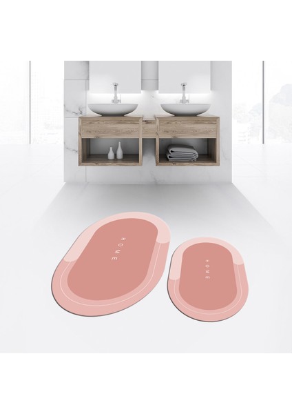 Dijital Baskılı Kaymaz Taban Yıkanabilir Oval Ikili Banyo Paspas Klozet Takımı, V-O-Klozet-03-Pembe, fiyatları