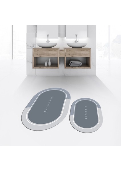 Dijital Baskılı Kaymaz Taban Yıkanabilir Oval Ikili Banyo Paspas Klozet Takımı, V-O-Klozet-01-Gri, fiyatları