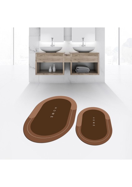 Dijital Baskılı Kaymaz Taban Yıkanabilir Oval Ikili Banyo Paspas Klozet Takımı, V-O-Klozet-03-Kahve, fiyatları
