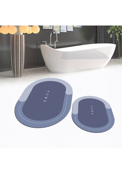 Dijital Baskılı Kaymaz Taban Yıkanabilir Oval Ikili Banyo Paspas Klozet Takımı, V-O-Klozet-03-Mavi,