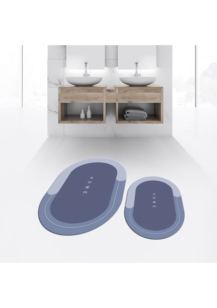 Dijital Baskılı Kaymaz Taban Yıkanabilir Oval Ikili Banyo Paspas Klozet Takımı, V-O-Klozet-03-Mavi, fiyatları
