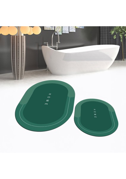 Dijital Baskılı Kaymaz Taban Yıkanabilir Oval Ikili Banyo Paspas Klozet Takımı, V-O-Klozet-03-Yeşil,