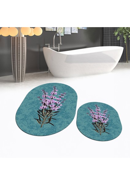 Dijital Baskılı Kaymaz Taban Yıkanabilir Oval Ikili Banyo Paspas Klozet Takımı, V-O-Klozet-29-Mavi, fiyatları