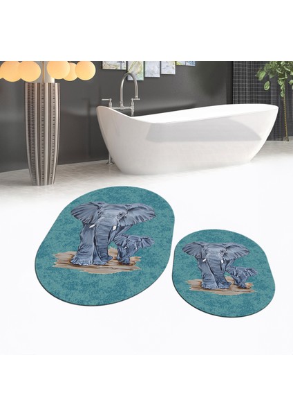 Dijital Baskılı Kaymaz Taban Yıkanabilir Oval Ikili Banyo Paspas Klozet Takımı, V-O-Klozet-33-Mavi, fiyatları