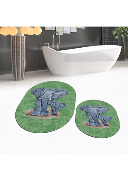 Dijital Baskılı Kaymaz Taban Yıkanabilir Oval Ikili Banyo Paspas Klozet Takımı, V-O-Klozet-33-Yeşil, fiyatları