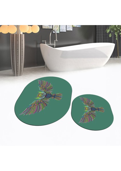 Dijital Baskılı Kaymaz Taban Yıkanabilir Oval Ikili Banyo Paspas Klozet Takımı, V-O-Klozet-37-Yeşil, fiyatları