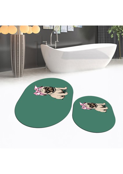 Dijital Baskılı Kaymaz Taban Yıkanabilir Oval Ikili Banyo Paspas Klozet Takımı, V-O-Klozet-38-Yeşil, fiyatları