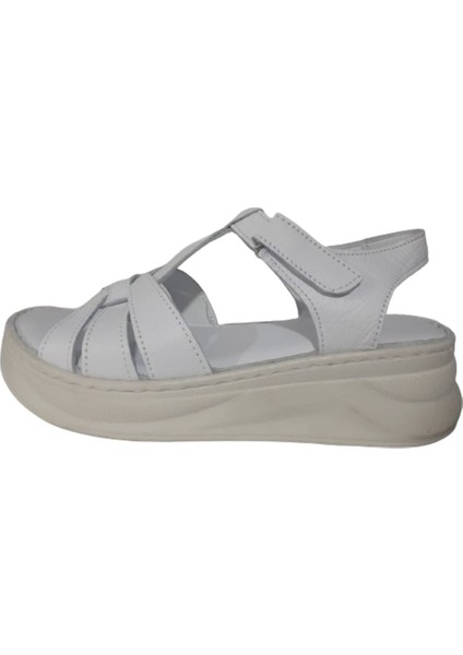 Kadın Beyaz Deri Ultra Hafif Ortopedik Taban Sandalet MR-W5922
