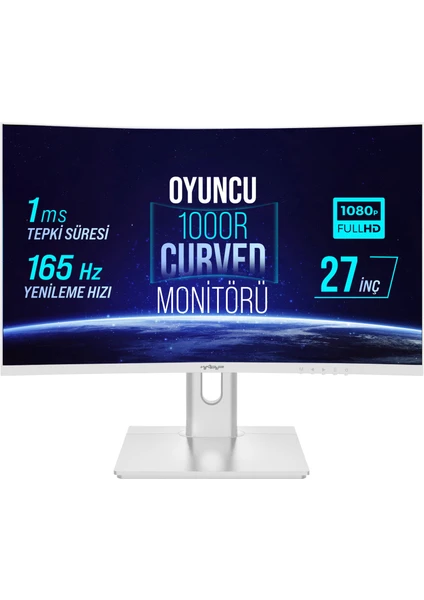 WRP27-165-W 27" 165HZ 1ms Rgb 1000R Curved (Hdmı + Display Port) Freesync + G-Sync Fhd Beyaz Oyuncu Monitörü