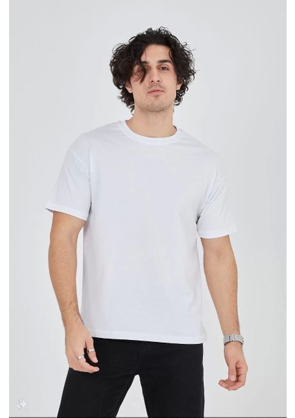 Basic Bisiklet Yaka Oversize T-Shirt - Beyaz