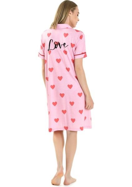 Kalp Baskı Kadın Pijama Elbise