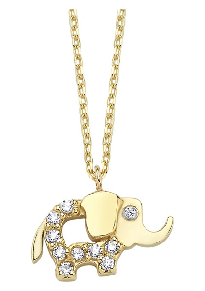 Altın Taşlı Mini Fil Kolye