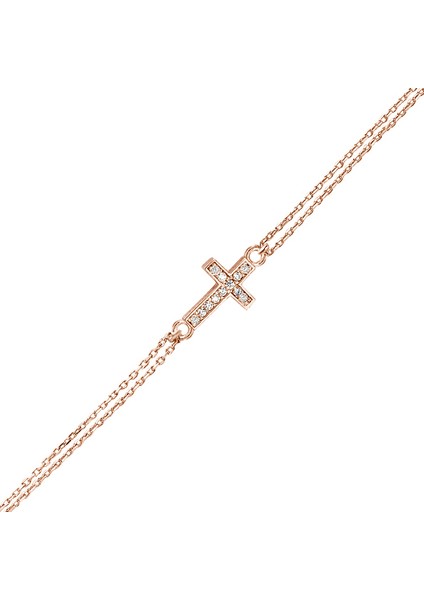 Gümüş Rose Renk Mini Haç Bileklik