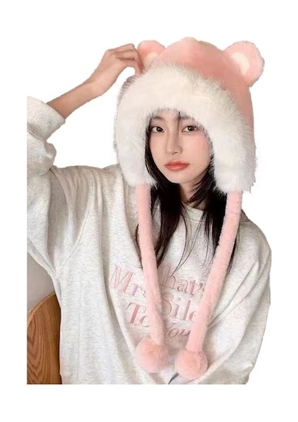 Kkt-Tt Ayı Kulaklı Peluş Kalın Sıcak Şapka-Pembe (Yurt Dışından)
