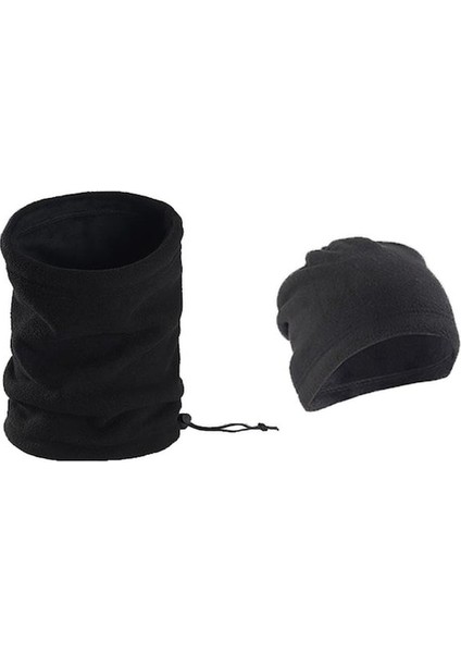 Xcj Avrupa ve Amerikan Sokak Astarlı Polar Kalınlaştırılmış Soğuk ve Sıcak Atkı Şapka Maske Üçü Bir Arada Siyah (Yurt Dışından)