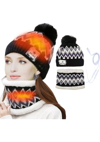 USB Isıtmalı Şapka ve Eşarp Seti Açık Kış Elektrikli Şapka Boyun Isıtıcı Kadınlar Için Yumuşak Astarlı Örme Şapka Sıcak Kap - Bej (Yurt Dışından)