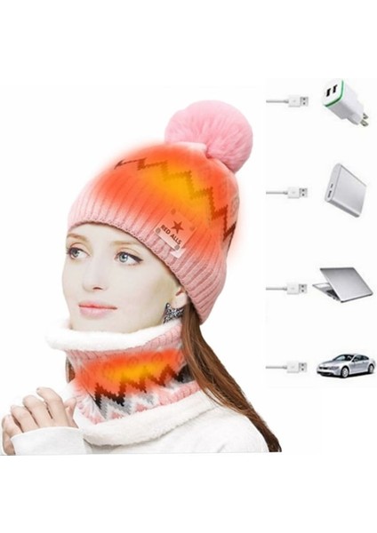 USB Isıtmalı Şapka ve Eşarp Seti Açık Kış Elektrikli Şapka Boyun Isıtıcı Kadınlar Için Yumuşak Astarlı Örme Şapka Sıcak Kap - Bej (Yurt Dışından) modelleri