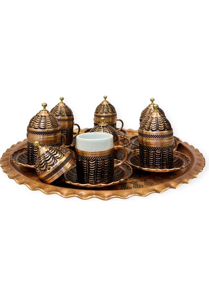 6 Kişilik Şehzade Bakır Kahve Seti