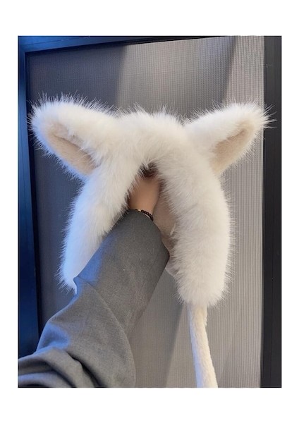 Kkv-Cc Dış Mekan Sevimli Tilki Kulaklı Peluş Şapka-Koyu Beyaz (Yurt Dışından) modelleri